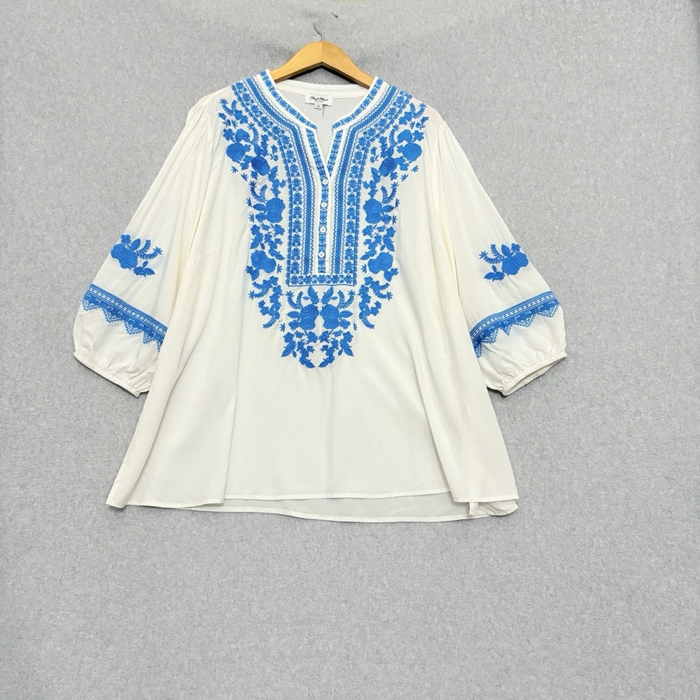 Angel Heart Boutique Women's Embroidered Tunic Top 2X‎  White Embroidered Boho